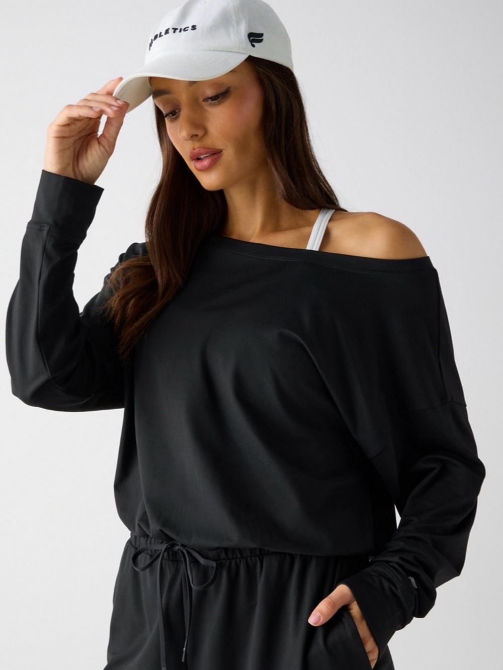 Fabletics Black Off-Shoulder Jumpsuit